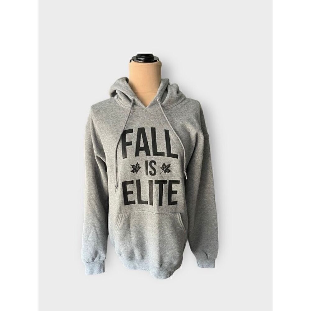 Fall Is Elite Graphic Hoodie Sweatshirt Unisex M Gray Comfy Cozy Casual Lounge